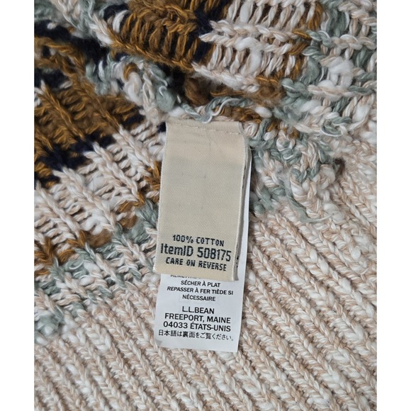 LL Bean Womens Fair Isle Cotton Ragg Open Front Cardigan Size M Chunky Winter - Picture 6 of 11